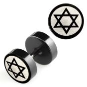 ipls13 black 316l steel fake plug with laser edged david star