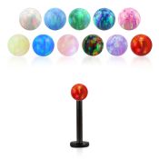 lbtop3 anodized 316l steel labret w a 3mm synthetic opal ball