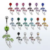 mcd363 piercing ombligo acero quirurgico bola joya 8mm par cocoteros cristal colgados 10mm venta