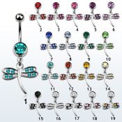 mcd392 piercing ombligo acero quirurgico bola joya bisel 8mm libelula alas cristal 10mm mayorista