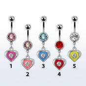 mcd408 piercing ombligo acero quirurgico bola joya bisel 8mm corazon pintado unico cristal centro colgado 10mm al por mayor