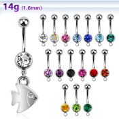 mcd445 316l steel belly banana with jewel ball dangling fish