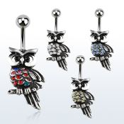 mcd452 piercing ombligo acero quirurgico buho negro cristal 10mm al por mayor