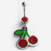 mcd458 piercing ombligo acero quirurgico bola joya bisel 8mm cerezas rojas pintadas s 10mm al por mayor