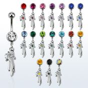 mcd464 piercing ombligo acero quirurgico bola joya bisel 8mm cabeza loro ojo cristal 10mm distribuidor mayorista