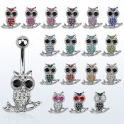 mcd465 piercing ombligo acero quirurgico buho sentado rama cristal inferior distribuidor