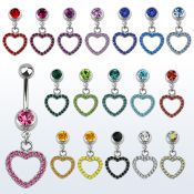 mcd497 piercing ombligo acero quirurgico bola joya bisel 8mm corazon colgado cristal 10mm mayorista
