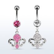 mcd498 banana ombligo acero quirurgico bola joya bisel 8mm flor lis cristal 10mm distribuidor