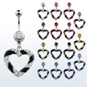 mcd551 piercing ombligo acero quirurgico bola joya 8mm corazon colgado esmalte negro cristal claros 10mm distribuidor