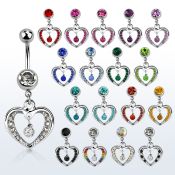 mcd571fr piercing ombligo acero quirurgico bola joya bisel 8mm bola multi cristal dentro marco corazon colgado 10mm venta