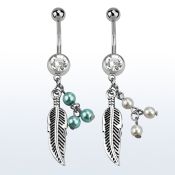 mcd601 piercing ombligo acero quirurgico bola joya bisel 8mm pluma 3 perlas falsas 10mm venta