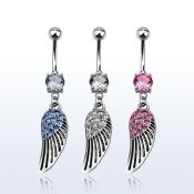 mcd607 316l steel belly banana w dangling bird wing