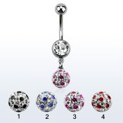 mcd626a piercing ombligo acero quirurgico bola joya bisel 8mm bola 8mm multi cristal puntos 10mm distribuidor