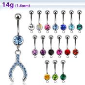 mcd669 piercing ombligo acero quirurgico bola joya bisel 8mm hueso deseo cristal colgado 10mm al por mayor