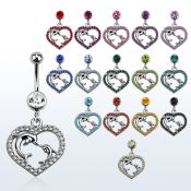 mcd689 piercing ombligo acero quirurgico bola joya bisel 8mm corazon cristal delfines dentro colgado 10mm venta