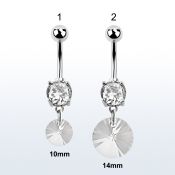 mcd717 piercing ombligo acero quirurgico zirconia 8mm cristal redondo colgado mayorista