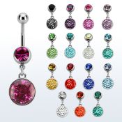 mcd738 piercing ombligo acero quirurgico bola joya bisel 8mm disco plano colgado cristal ferido distribuidor mayorista