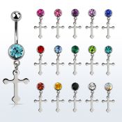 mcd756 banana ombligo acero quirurgico bola joya bisel 8mm cruz lisa mayorista