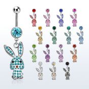mcd766 piercing ombligo acero quirurgico bola joya bisel 8mm colgante conejo cristal plata al por mayor