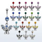 mcdang2 piercing ombligo acero quirurgico bola joya bisel 8mm angel colgado alas cristal 10mm al por mayor