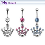 mcdcr3 banana ombligo acero quirurgico bola joya 8mm corona cristal 10mm mayorista