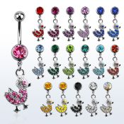 mcddk2 piercing ombligo acero quirurgico bola joya bisel 8mm pato cristal colgado 10mm al por mayor