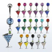 mcdmar2 piercing ombligo acero quirurgico bola joya bisel 8mm vaso martini cristal colgado 10mm venta
