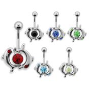 mcdp8 piercing ombligo acero quirurgico unos delfines entrelazados colgados cristal centro 10mm venta