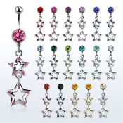 mcdsar6 piercing ombligo acero quirurgico bola joya bisel 8mm estrellas conectadas s cristal 10mm al por mayor