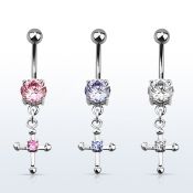 mcdz14 piercing ombligo acero quirurgico zirconia 8mm cruz zirconia redonda centro 10mm distribuidor mayorista