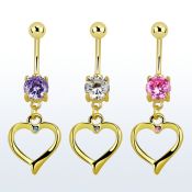 mcdz333 piercing ombligo acero 316l oro zirconia 8mm corazon oro colgado unico cristal 10mm al por mayor