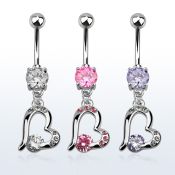 mcdz362 piercing ombligo acero quirurgico zirconia redonda 8mm corazon zirconita colgado al por mayor