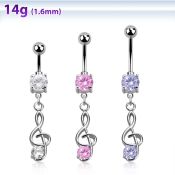 mcdz370 piercing ombligo acero quirurgico bola doble joya bisel 5 8mm nota musical zirconia redonda 10mm al por mayor