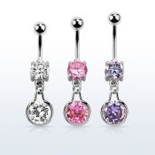 mcdz417 piercing ombligo acero quirurgico zirconita redonda 8mm colgante redondo zirconia medio plata al por mayor