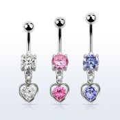 mcdz419 piercing ombligo acero quirurgico zirconita redonda 8mm colgante corazon zirconia redonda medio plata al por mayor