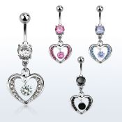 mcdz571 piercing ombligo acero quirurgico bola joya bisel 8mm zirconia redonda dentro marco corazon 10mm venta