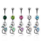 mcop475 piercing ombligo acero quirurgico bola joya bisel 8mm gato lady opalos sinteticos colgado 10mm al por mayor