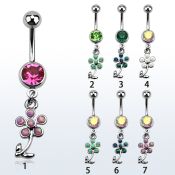 mcopfl15 piercing ombligo acero quirurgico bola joya bisel 8mm flor opalo 10mm mayorista