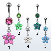 mcopfl20 piercing ombligo acero quirurgico bola joya 8mm flor 5 petalos opalos sinteticos 10mm mayorista