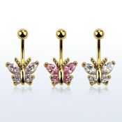 mdgz321 gold anodized belly banana w a crystal studded butterfly