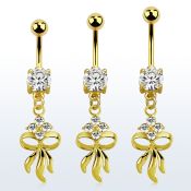 mdgz508 piercing ombligo acero anodizado dorado cz redonda colgante diseno flor arco colgante laton chapado oro