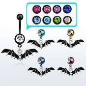 mdk569 piercing ombligo acero quirurgico pvd bola lisa 5mm bola joya 8mm murcielago negro colgado 10mm venta