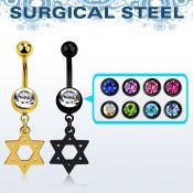 mdk758 piercing ombligo acero 316l pvd bola 5mm bola lisa bola 8mm joya bisel colgante estrella david venta