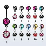 mdkfr8b piercing ombligo acero quirurgico pvd bola lisa 5mm bola 8mm joya 8mm multi cristal ferido corazon 10mm distribuidor mayorista