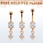mdrz411 piercing ombligo acero 316l pvd oro rosa zirconita redonda 8mm colgante flor zirconia oro rosa distribuidor
