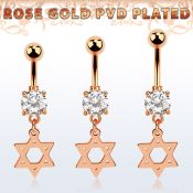 mdrz758 piercing ombligo acero quirurgico oro rosa zirconia redonda 8mm colgante estrella david venta