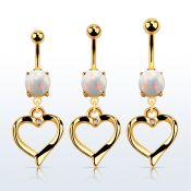 mgo666 piercing ombligo acero 316l pvd dorado opalo redondo colgante corazon cristal claros distribuidor mayorista