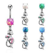 moop475 piercing ombligo acero 316l opalo redondo colgante gata opalos sinteticos mayorista