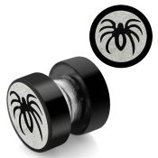 mpls11 black 316l steel magnetic fake plug w spider logo