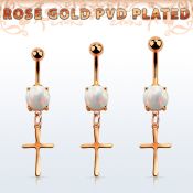 mrocrs piercing ombligo acero 316l pvd oro rosa opalo redondo colgante liso cruz simple mayorista